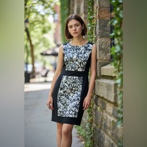 Michael Kors Black and Gray Floral Midi Dress